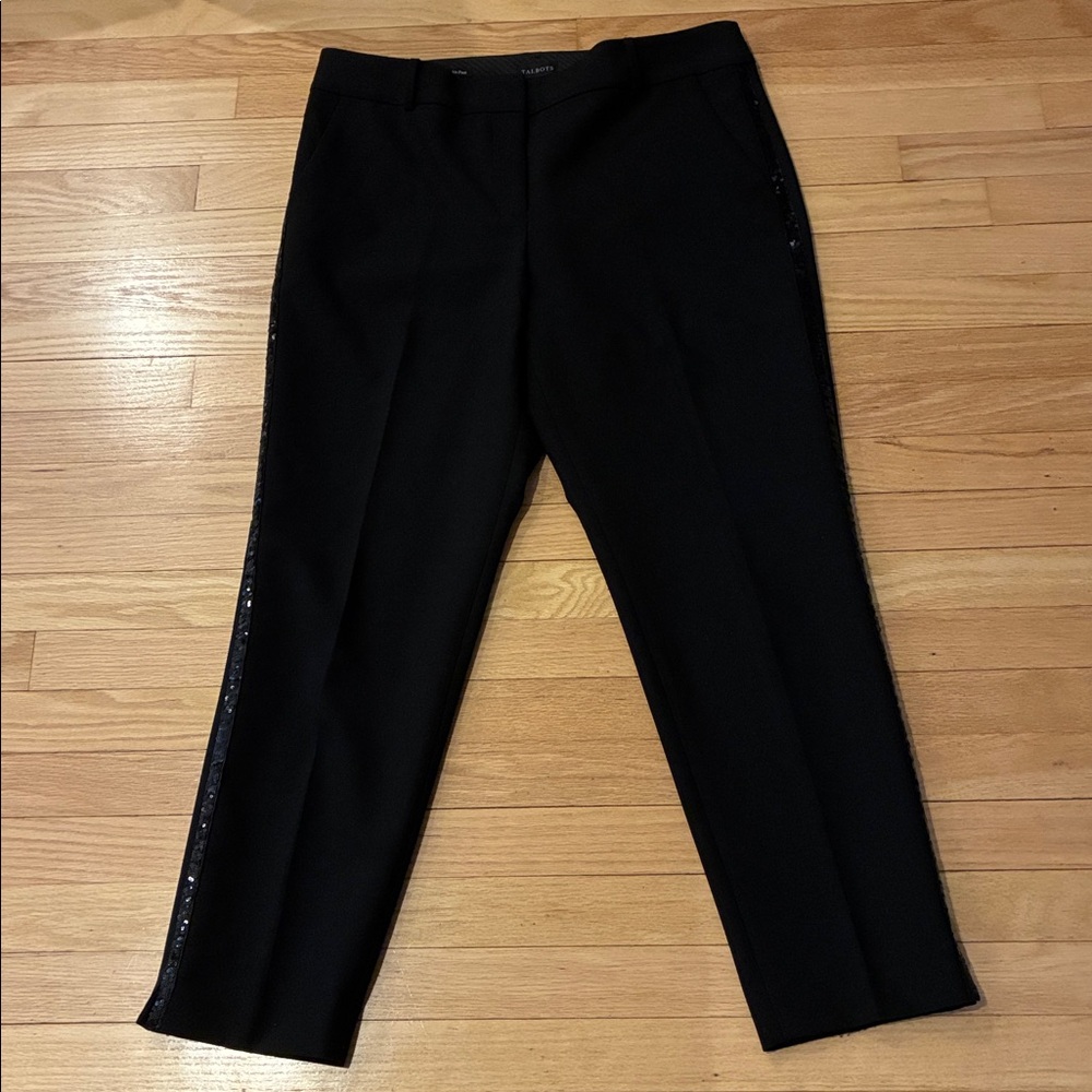 NWT, Talbots Black Hampshire Ankle Pant With Sequins, Size 14